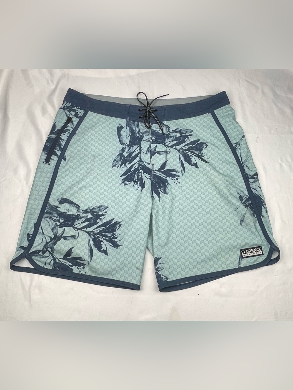 Florence Marine X Board Shorts Mens 32 Green Geometric Surf Swim Zip Pocket